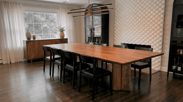 The Vekt Walnut Dining Table in a dining room
