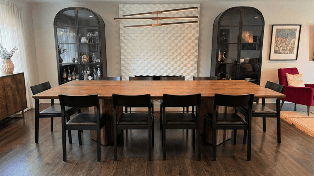 The Vekt Walnut Dining Table in a dining room