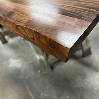 6 Foot Walnut Live Edge Wood Table On V Frame Legs